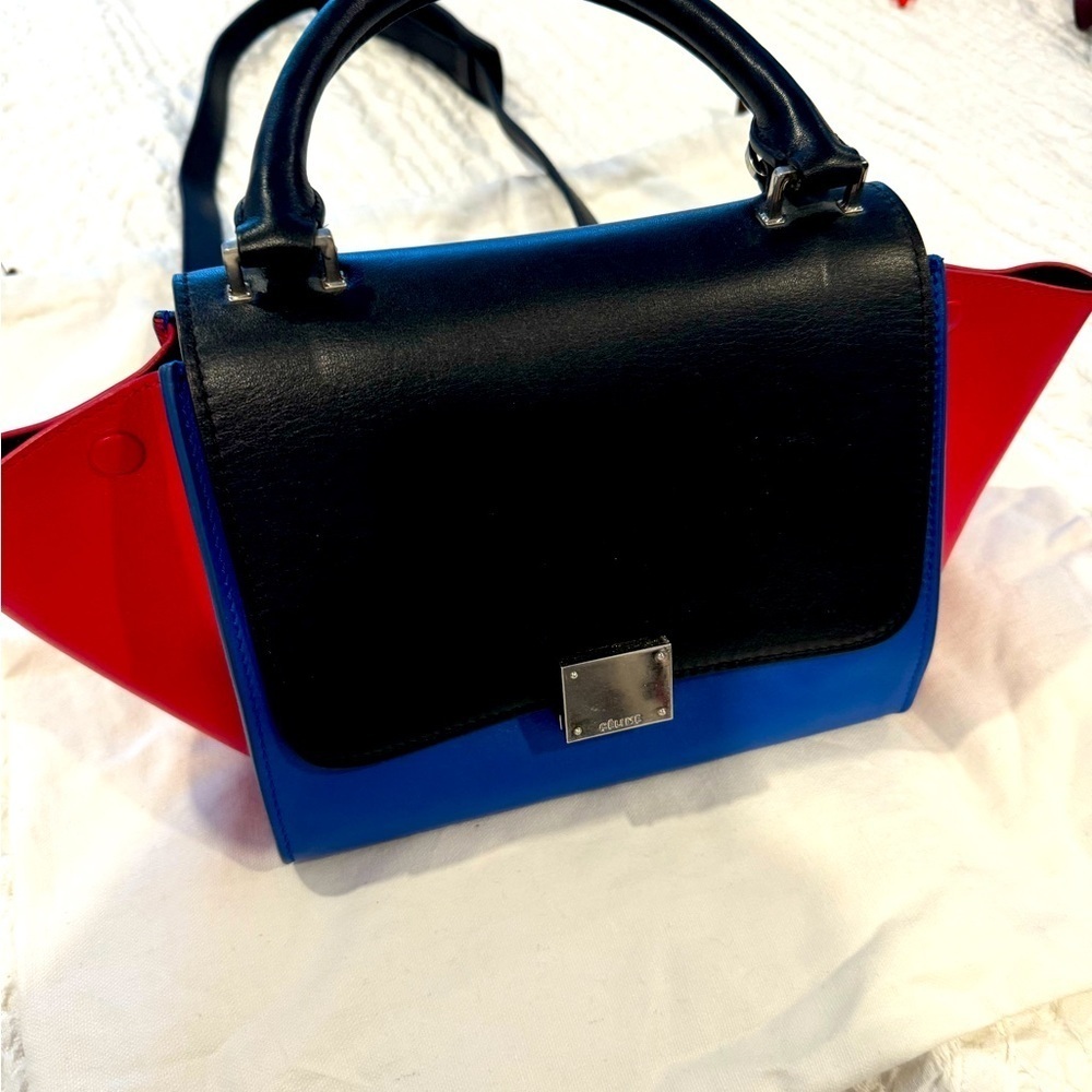 Celine  trapeze bag, blue, red and black